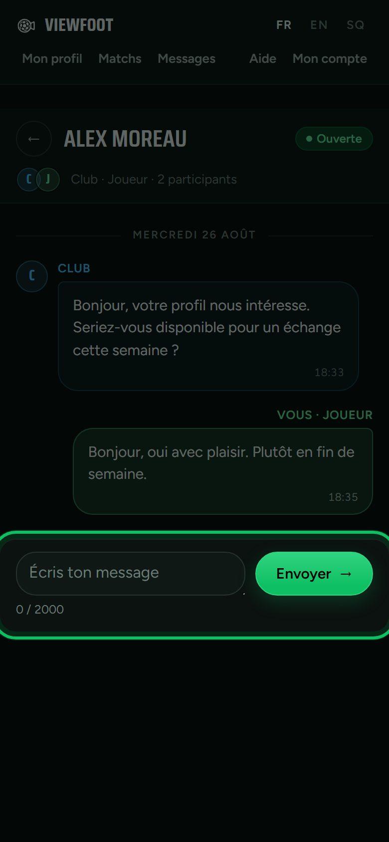 Écran : Réponds au club