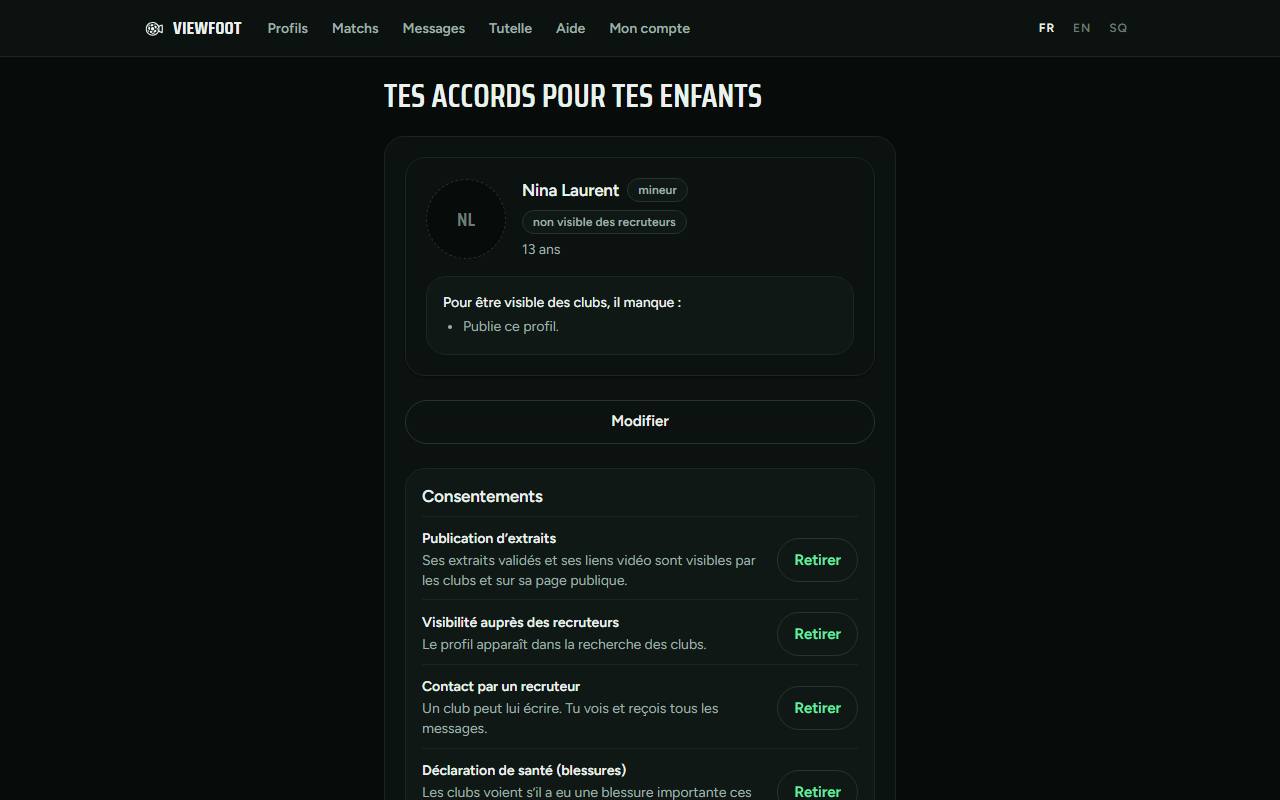 Écran : Le parent donne son accord