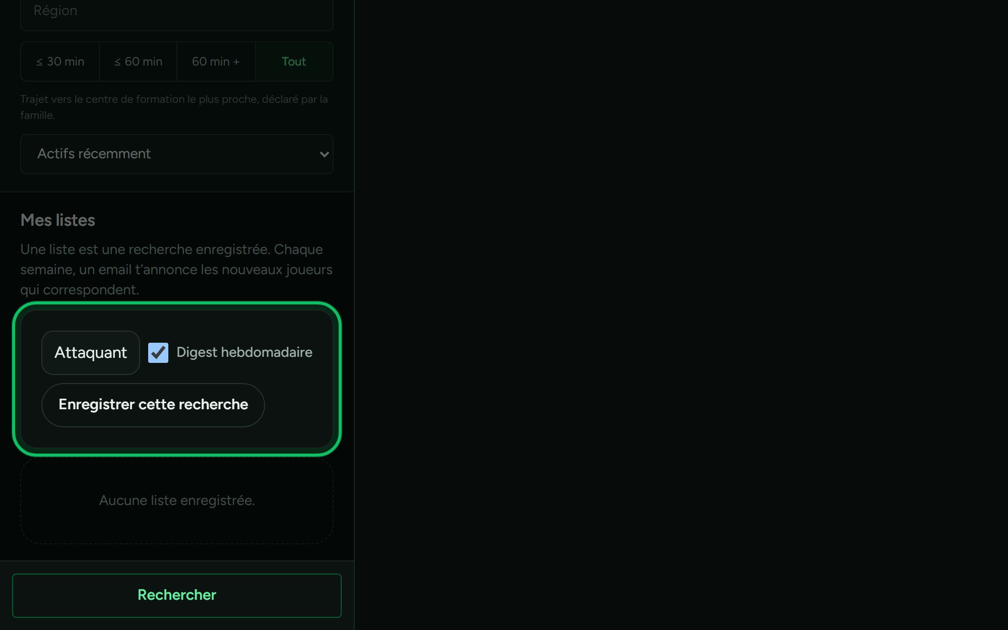 Écran : Enregistrez votre recherche