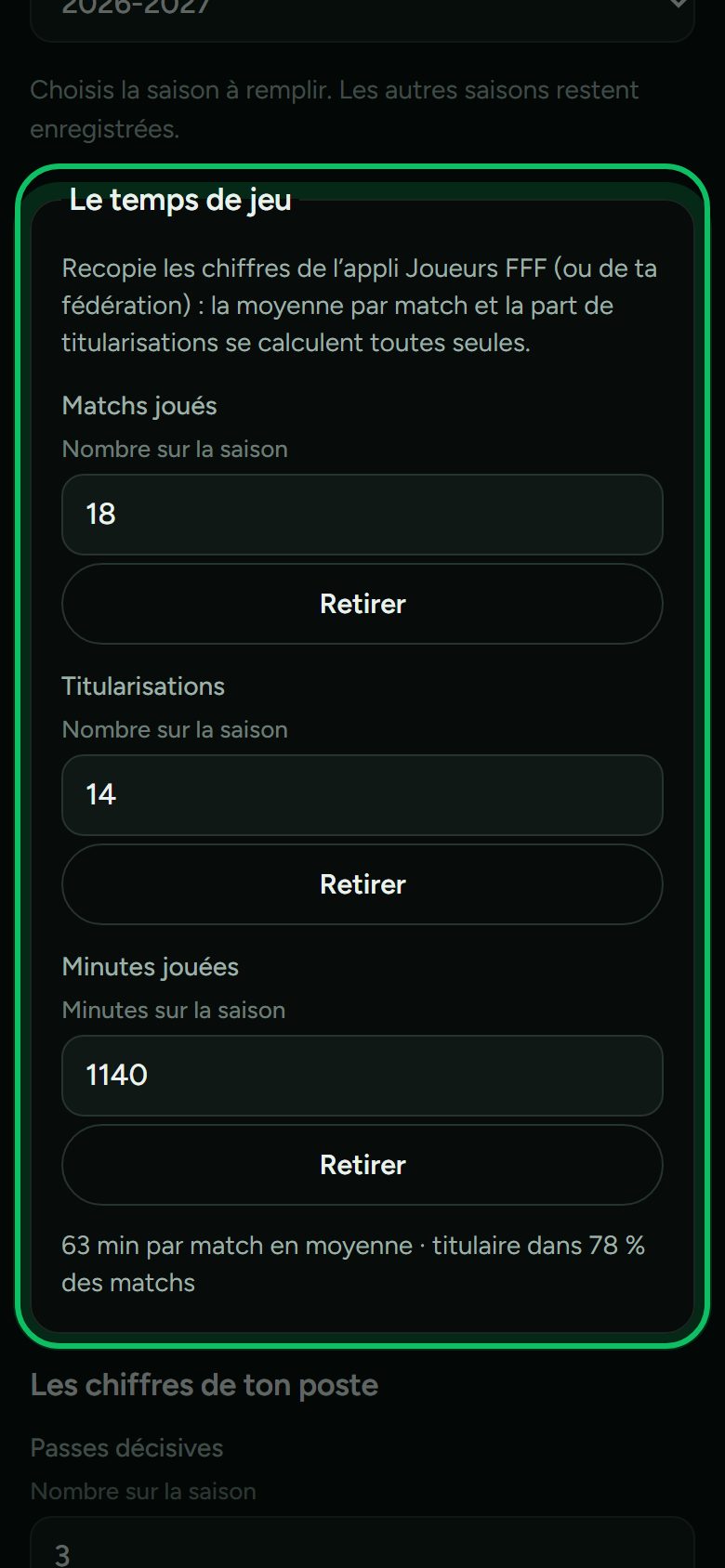 Écran : Ton temps de jeu, depuis l’appli Joueurs FFF