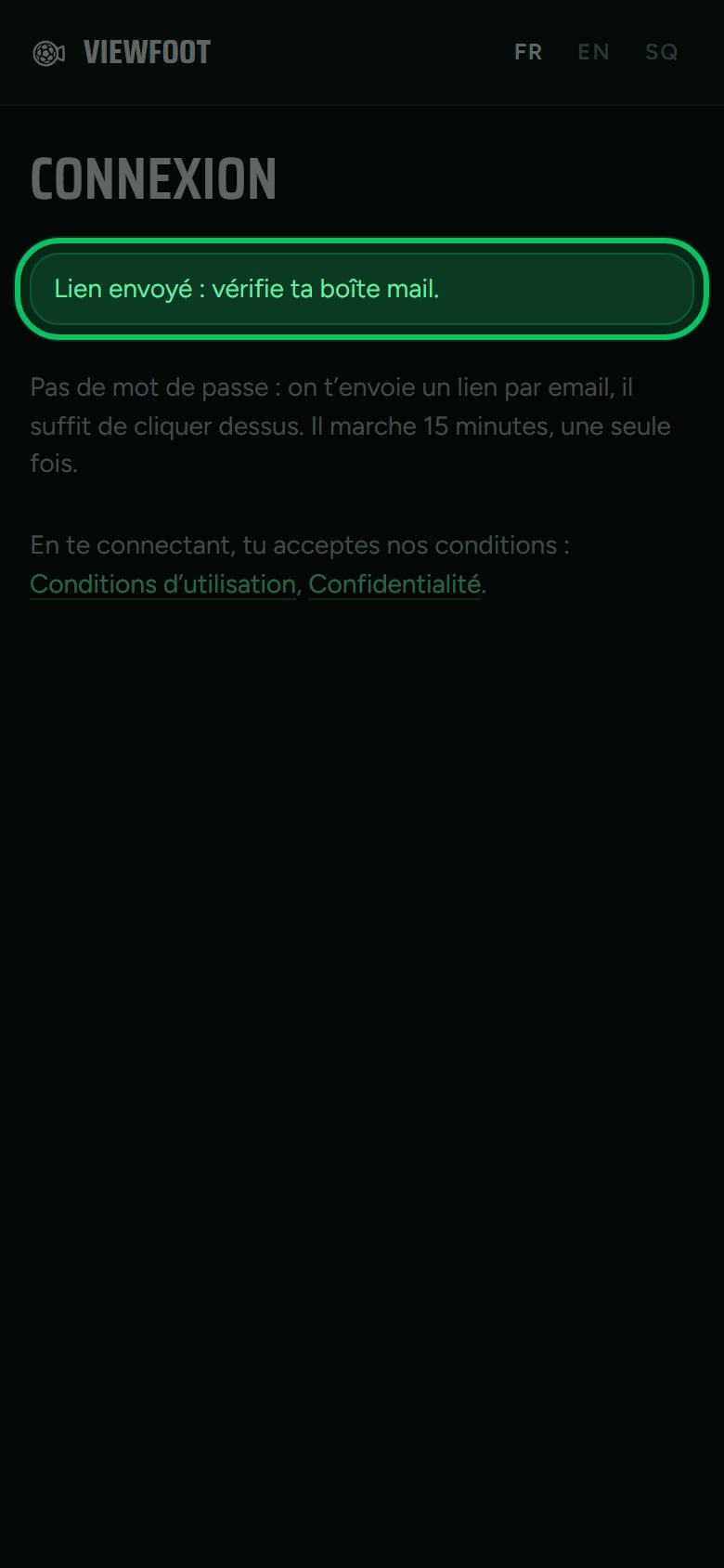 Écran : Ouvre l’email reçu