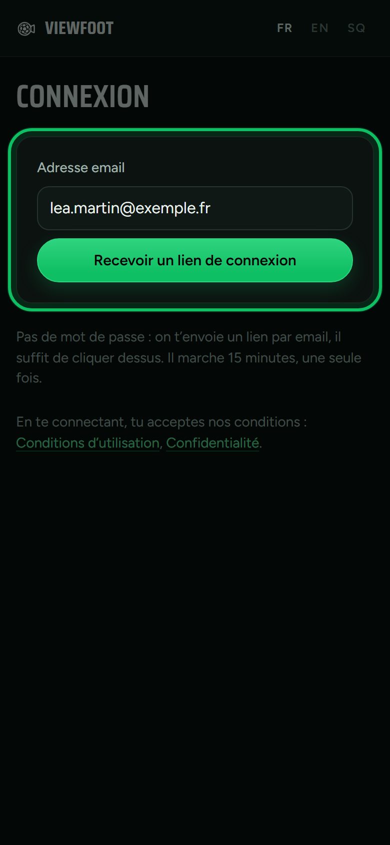 Écran : Entre ton adresse email