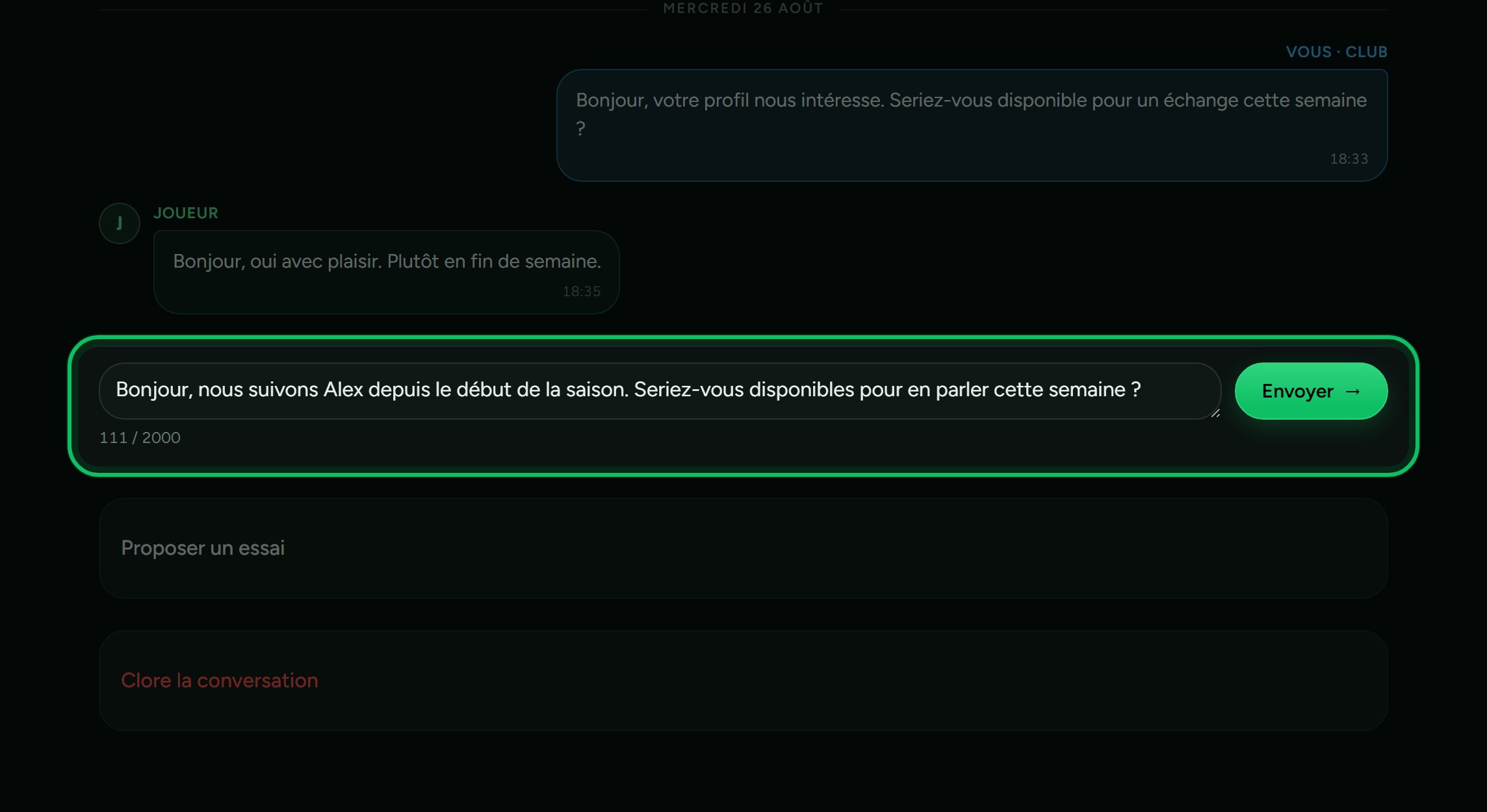 Écran : Écrivez votre message