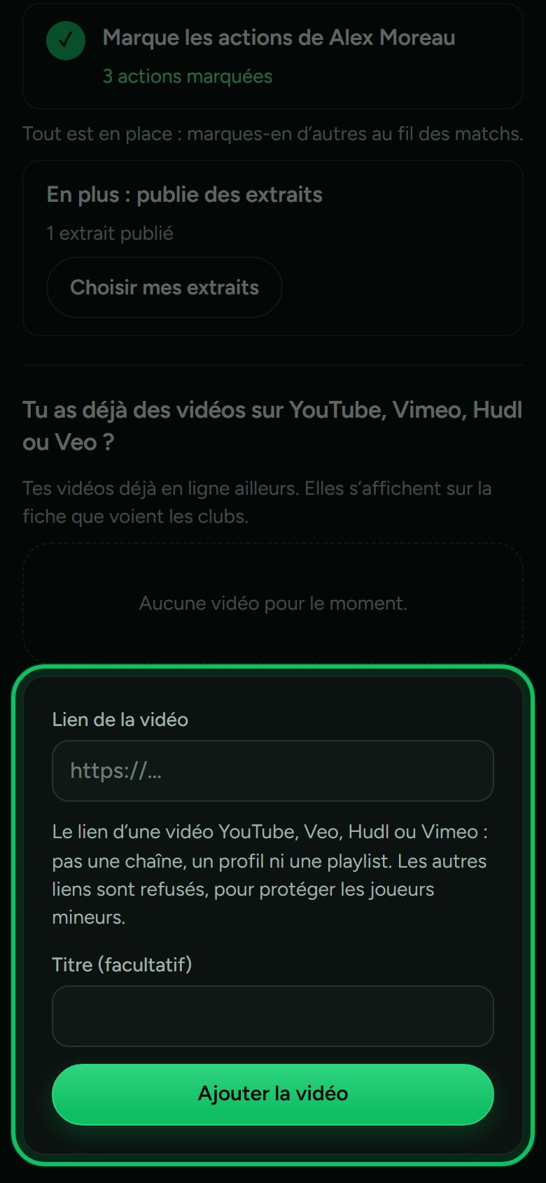 Écran : Colle le lien de la vidéo