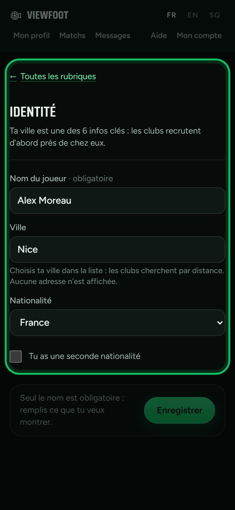 Écran : Ton identité