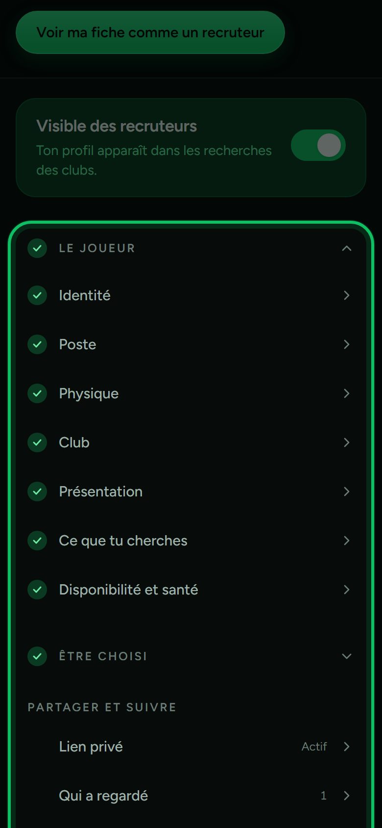 Écran : Choisis une rubrique